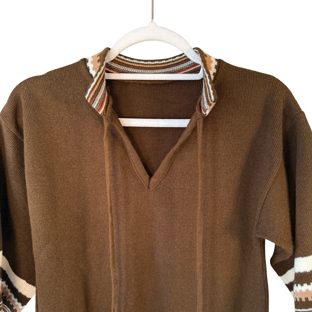 Vintage 70s Boho Brown Striped Sweater Size XS S Retro Unisex Cozy Classic - Picture 6 of 9